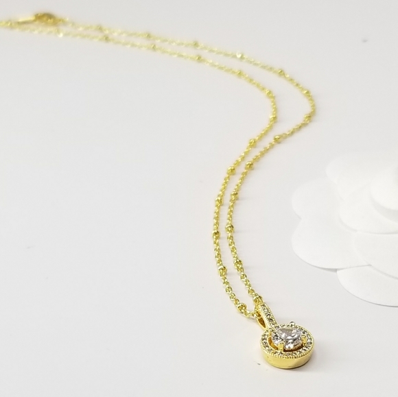 NEW Dainty Halo Diamond Micro Pave CZ Necklace - Picture 8 of 11